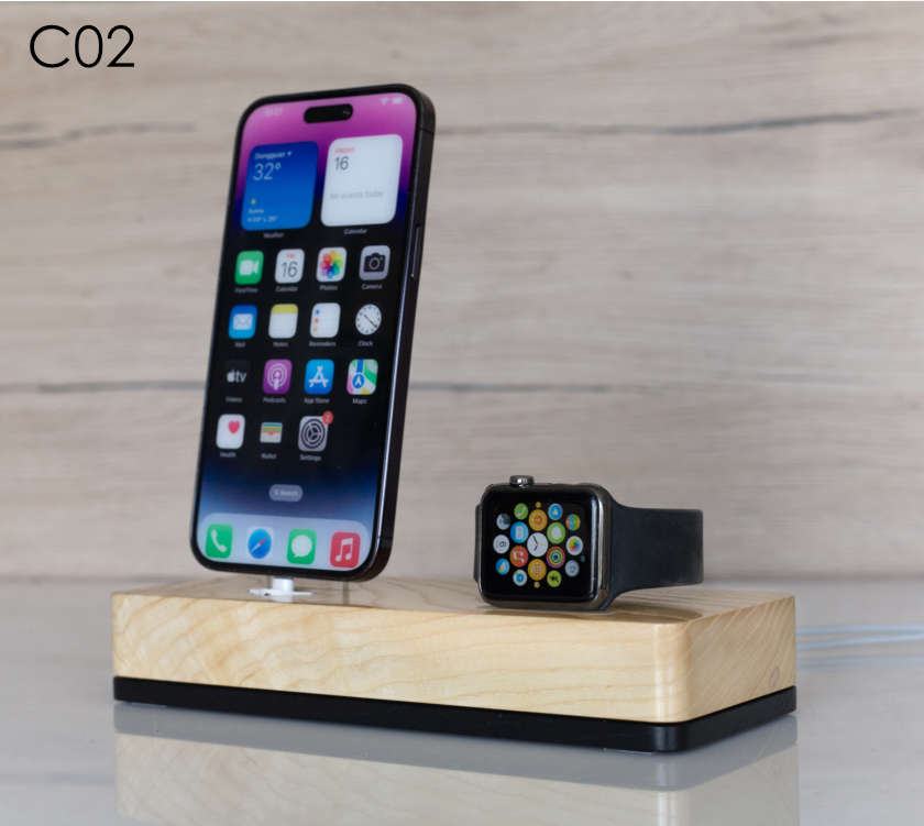 iphone and apple watch docking station from ash wood